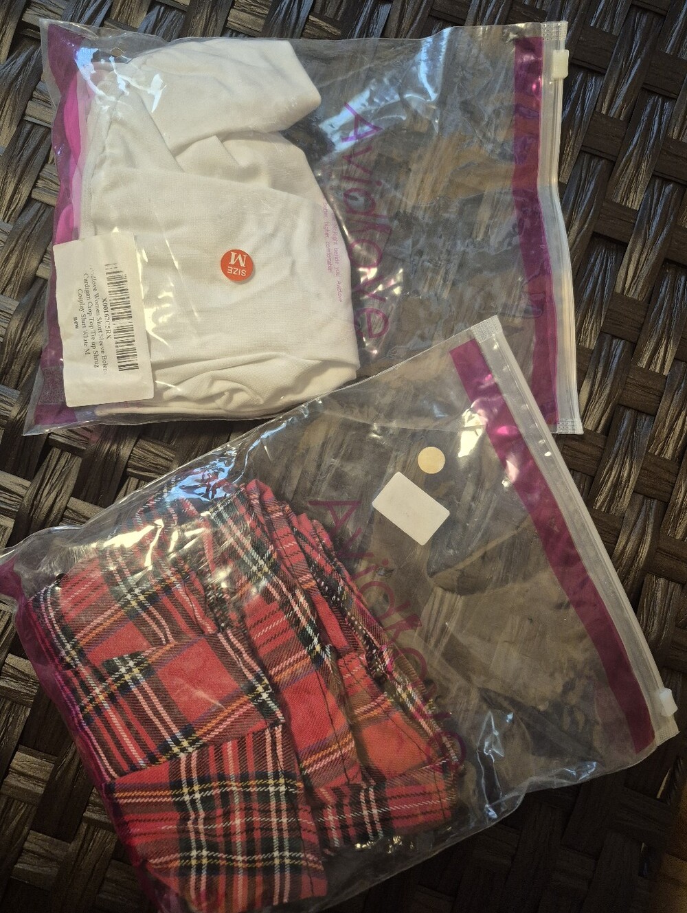 NWT Avidlove Schoolgirl lingerie costume: crop tie front top and red plaid skirt - Picture 8 of 16
